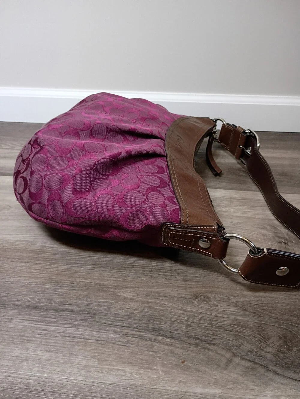 Coach Vintage Y2K Raspberry Signature Monogram Pleated Soho Hobo Shoulder Bag
